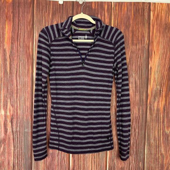 Smartwool Women’s Stripe 1/4 Zip Base layer Top Purple Size Small S - Picture 3 of 7